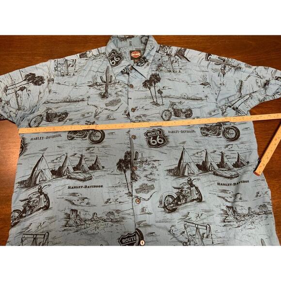 Harley Davidson All Over Print Button Down Men 2XL Route 66 Biker Motorcycle - Picture 4 of 11